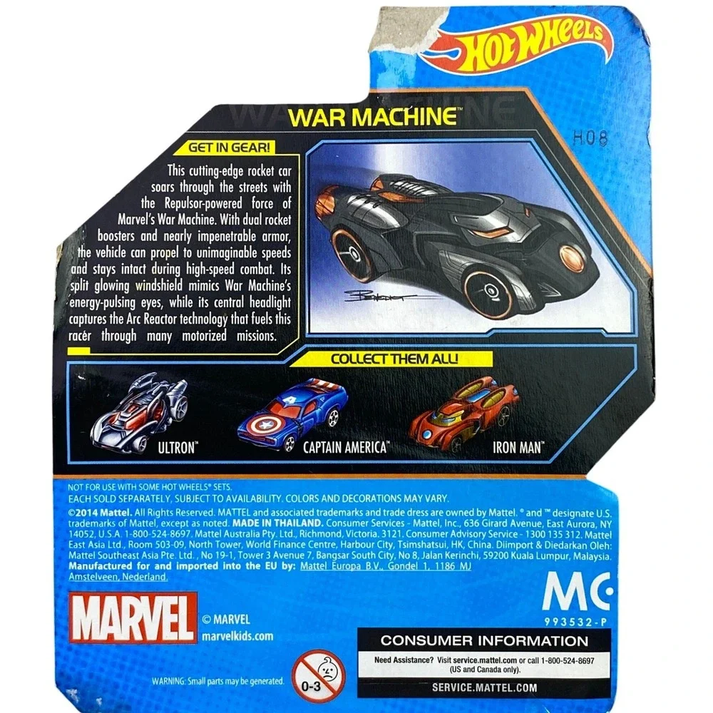 Lot of 2 Hot Wheels Marvel Hawkeye & War Machine‎ Collectible NIP